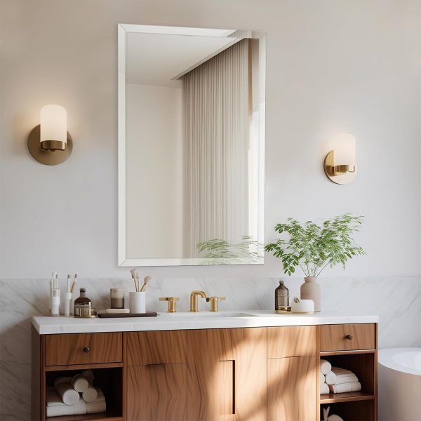 71I7vROpq-L._AC_SL1500 16x24 inch Beveled Bathroom Mirror, Rectangle Frameless Mirror, 1" Polished Beveled Edge Wall Mirror, Beveled Square Mirror for Bathroom, Living Room, Bedroom