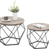 71ISQkntRoL._AC_SL1500 Small Coffee Table Set of 2, Round Coffee Table with Steel Frame, Side End Table for Living Room, Bedroom, Office, Rustic Brown and Black