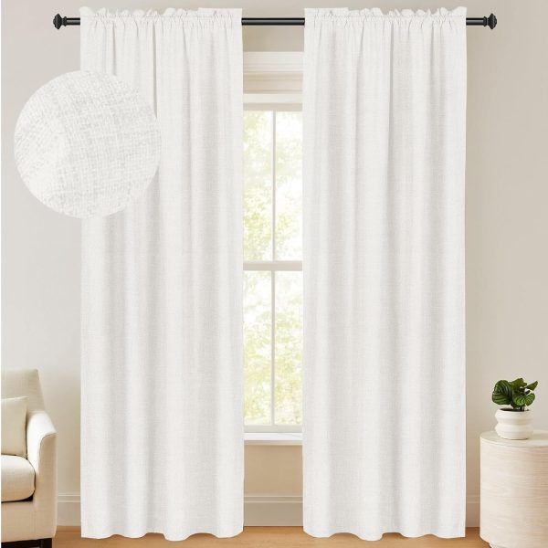 100% Blackout Shield Linen Blackout Curtains 84 Inches Long 2 Panels Set, Blackout Curtains for Bedroom, Thermal Insulated Rod Pocket Window Curtains & Drapes Living Room, 50W X 84L, Beige