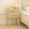 Rattan Nightstand with Storage, Wood Bedside Table with 2 Rattan Drawers, Boho Night Stand Modern End Side Table for Bedroom and Small Space, Natural Walnut
