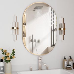 71Ix1cVcsDL._AC_SL1500 Oval Bathroom Mirror Capsule Wall Vanity Mirror, 20"x30" Pill Mirrors Wall Mounted Mirror, Large Modern Mirror with Gold Metal Frame, Decor for Entryway, Bedroom, Living Room