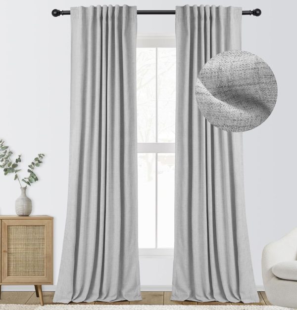 71IxbPPyv0L._AC_SL1500 100% Blackout Curtains for Bedroom, Thermal Insulated Linen Blackout Curtains 96 Inch Length 2 Panels Set, Back Tab/Rod Pocket Room Darkening Curtains for Bedroom, Nursery -Oatmeal,W50 X L96