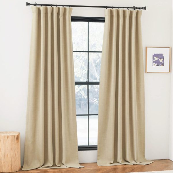 Faux Linen Curtains 90 inches Long for Doorway, Pinch Pleated Thick Room Darkening Window Treatments Noise Reducing Privacy for Living Room/Bedroom, Natural, W34 x L90, 2 Panels