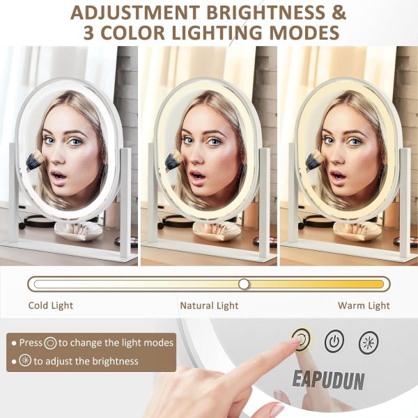 Oval Vanity Mirror with Lights 3 Colors Modes Hollywood Lighted Makeup Mirror with Smart Touch Control Brightness Adjustable & 360°Rotation