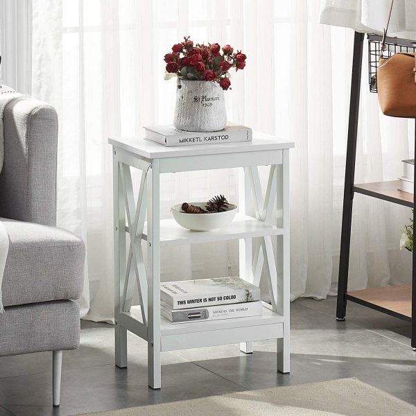 71JBZ_5AN1L._AC_SL1500 Nightstand Sofa Side Table with 3-Tier Storage Shelf for Living Room, Bedroom, Stable Steel Frame, Easy Assembly, End, White