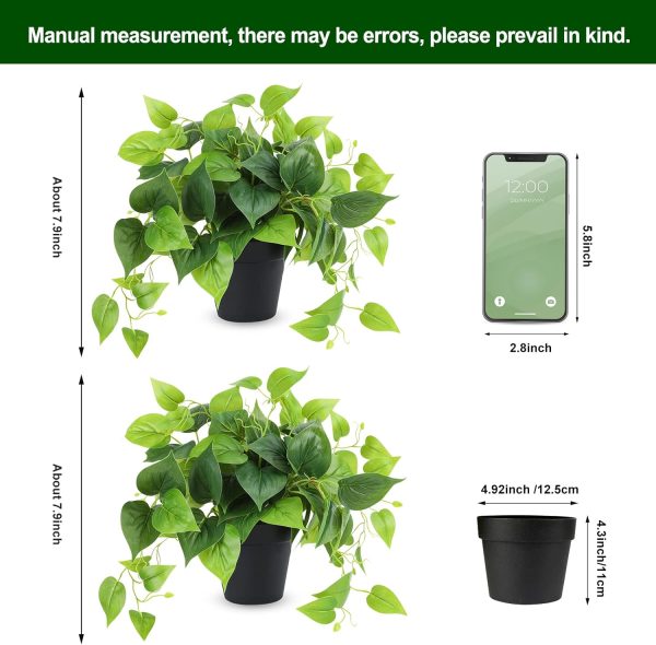 Faux Pothos, 2 Pack Artificial Plants with Plastic Pot, Artificial Potted Plants for Home Office Bedroom Indoor Outdoor Decor (Blcak)