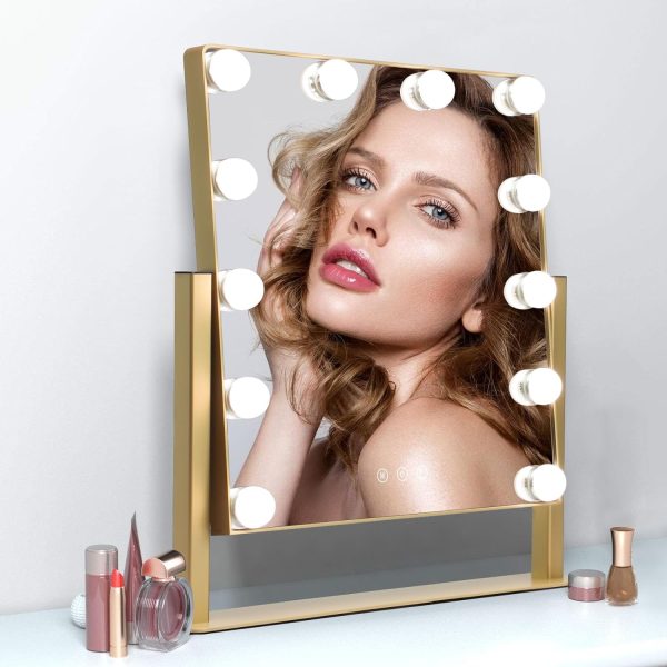 Makeup Vanity Mirror with Lights, 10X Magnification Hollywood Lighted Mirror with 9 Dimmer Led Bulbs, Plug in Light-up Beauty Mirror, Touch Screen Lighted Table Set Mirror, 360°Rotation(White)
