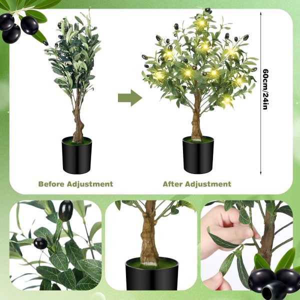 71JlXQ_7FeL._AC_SL1500 24 Inch Artificial Olive Tree Tall Faux Silk Olive Trees with LED String Lights Fake Potted Artificial Plants Indoor Outdoor for Home Office Table Decor