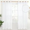 Natural Linen Curtains 63 Inch Length 2 Panels Bronze Grommet Linen Textured Short Window Drapes Light Filtering for Living Room Bedroom, 52 X 63 Inch