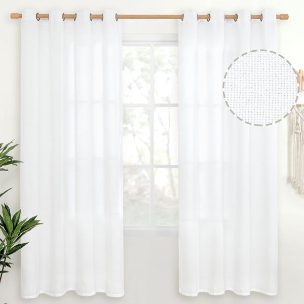 Natural Linen Curtains 63 Inch Length 2 Panels Bronze Grommet Linen Textured Short Window Drapes Light Filtering for Living Room Bedroom, 52 X 63 Inch