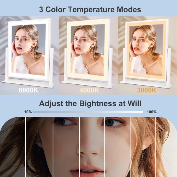 Vanity Mirror with Lights, Hollywood Lighted Makeup Mirror with Dimmable Light, Smart Control, Memory, Adjustable Warm White/Natural/Daylight, Birthday Gift, 360°Rotation (13in. White)