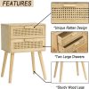 Rattan Nightstand with Storage, Wood Bedside Table with 2 Rattan Drawers, Boho Night Stand Modern End Side Table for Bedroom and Small Space, Natural Walnut