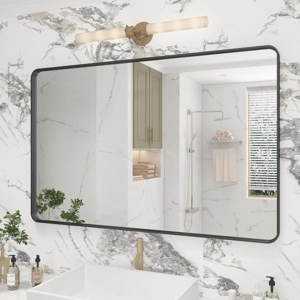 71KFoMNKfcL._AC_SL1500 20x30 Silver Bathroom Mirror, Silver Wall Mirror for Vanity, Brushed Metal Framed Rectangle Mirror, Anti-Rust, Brushed Nickel,Shatterproof, Round Corners(Horizontally/Vertically)