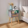 71KXKTCek6L._AC_SL1500 Bedside Table with LED Light, Nightstand with Drawer 24" Tall Night Stand with Storage Wicker Boho End Table Night Stand with Rattan Drawer Sofa Table with Open Wide and Deep Shelf Solid Wood Feet