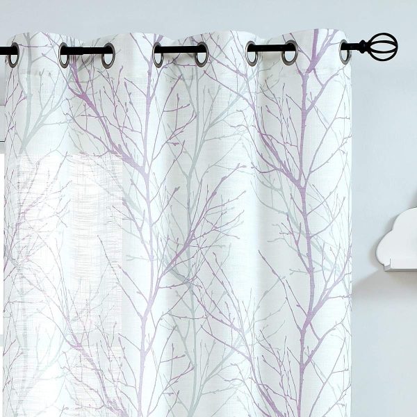 Tree Print Yellow Grey and White Curtains for Living Room Windows - Linen Textured Grommet Branches Pattern Window Treatment Set for Bedroom - 50" W x 96" L - (2 Panels)