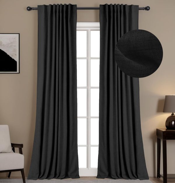 71KgalvY-7L._AC_SL1500 100% Blackout Curtains for Bedroom, Thermal Insulated Linen Blackout Curtains 96 Inch Length 2 Panels Set, Back Tab/Rod Pocket Room Darkening Curtains for Bedroom, Nursery -Oatmeal,W50 X L96