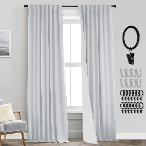 108 Inch Long Blackout Curtains & Drapes for Track System Pleated with Hooks Rings 2 Panels Set,Linen Black Out Back Tab 9FT Ceiling to Floor Length Curtains for Living Room,Cream Ivory