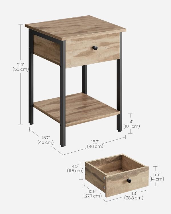 Bedside Table with Drawer, Side Table, End Table, for Bedroom, Office, Industrial, Camel Brown and Black ULET055B50