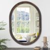 Large Oval Wood Mirror 26 x 18 Inch, Wall Framed Bathroom Mirror for Vanity Farmhouse Rustic White Mirror for Vanity Living Room Entryway Bedroom