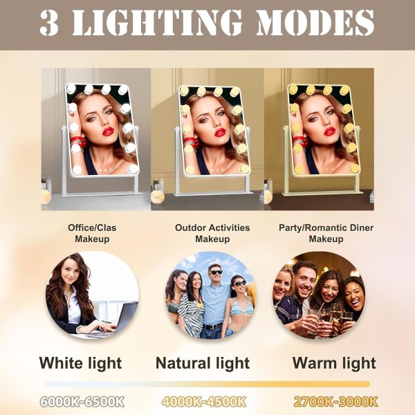 71LDJLB0kpL._AC_SL1500 Makeup Vanity Mirror with Lights,17.5"×13.7" Tabletop Led Hollywood Mirror with 12 Dimmable Bulbs,Smart Touch Control 3 Colors Light 10X Magnification 360°Rotation