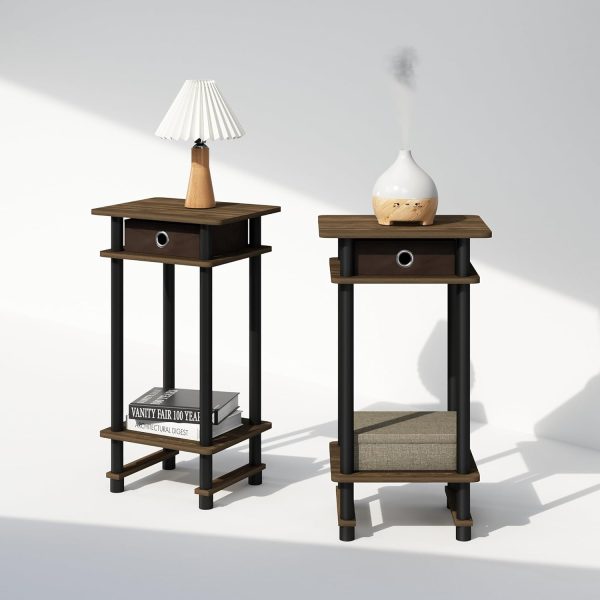 3-Tier Open Storage Nightstand, 1-Pack, Plastic Poles, Sonoma Oak/White