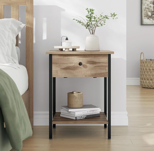 Bedside Table with Drawer, Side Table, End Table, for Bedroom, Office, Industrial, Camel Brown and Black ULET055B50