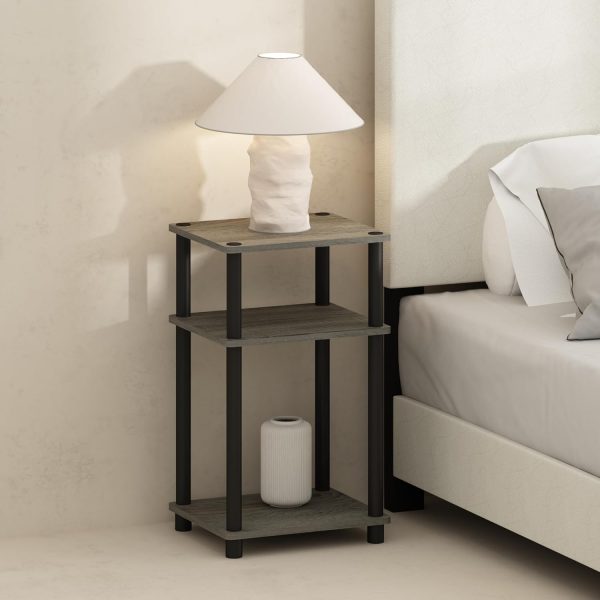 3-Tier Open Storage Nightstand, 1-Pack, Plastic Poles, Sonoma Oak/White