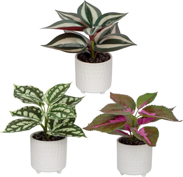 71M-vwDNZZL._AC_SL1500 Fake Plants Indoor 8 Inch Artificial Monstera Leaves in Ceramic Pot - Faux Potted Tropical Palm Plant for Home Aesthetic Decor Living Room Shelf Office