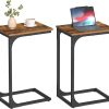 C-Shaped End Table, Small Side Table for Couch, Sofa Table with Metal Frame for Living Room, Bedroom, Bedside, Rustic Brown and Black
