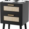 71MY1HXvLiL._AC_SL1500 Nightstand with Charging Station,Rattan Night Stand with Solid Wood Legs, Bedside Table with USB Ports & Outlets Bed Side Table,End Table for Bedroom,Living Room(Nature Wood Color)