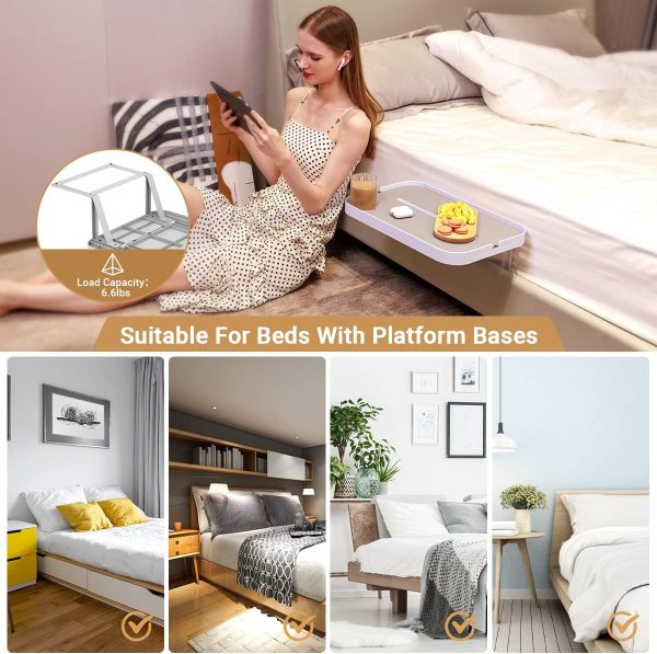 71NDjmkMh4L._AC_SL1200 Bedside Shelf for Bed, Bedside Tray Table Under Mattress for Box Spring Bed/Plate Bed/Platform Bed, 17" Large Bed Tray Nightstand Shelf Bedside Caddy for College Dorm Bed
