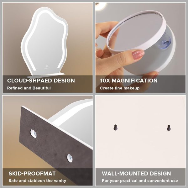 71NXRdYFyEL._AC_SL1500 Vanity Mirror with Lights 17.7" X 21.6" Irregular Cute Cloud Lighted Makeup Mirror with Dimmable 3 Light Modes Esthetics Hollywood Mirror for Tabletop Wall-Mounted Bedroom Beauty Salon