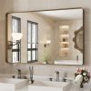 71O9n81nQVL._AC_SL1500 22x30 Inch Bronze Bathroom Mirror for Vanity, Brushed Bronze Metal Frame Mirror for Wall, Rounded Rectangle Bronze Frame Mirror with Tempered Glass, Anti-Rust (Horizontal/Vertical)