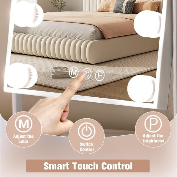71OO6MflMXL._AC_SL1500 Vanity Mirror with Lights Hollywood Lighted Makeup Mirror with 9 Dimmable Bulbs & 3 Color Lighting Modes, Detachable 10X Magnification Mirror and 360 Degree Rotation(White)