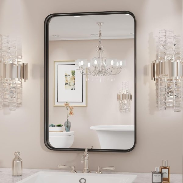 Black Bathroom Mirror Large Rectangle Vanity Framed Mirror for Wall, 30x40 Inch Modern Metal Wall Mirror Farmhouse, Anti-Rust, Tempered Glass, Hangs Horizontally or Vertically