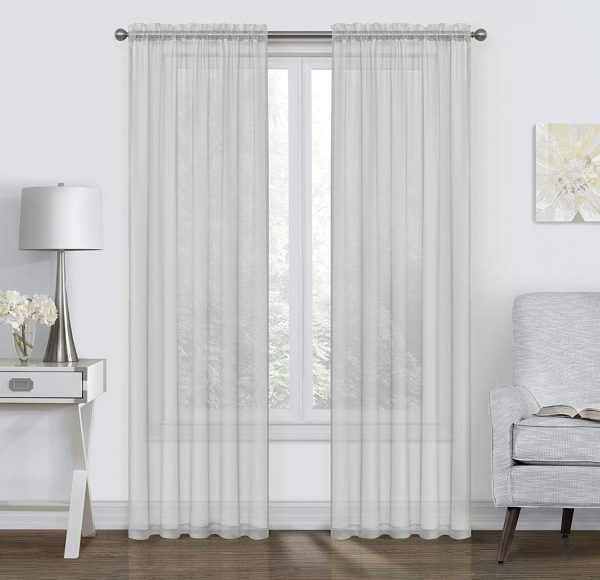 71ORcc9sLBL._AC_SL1500 2 Pack: Basic Rod Pocket Sheer Voile Window Curtain Panels - Assorted Colors (White, 84 in. Long)