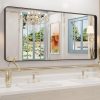 71P-TJudpPL._AC_SL1500 22x30 Inch Bronze Bathroom Mirror for Vanity, Brushed Bronze Metal Frame Mirror for Wall, Rounded Rectangle Bronze Frame Mirror with Tempered Glass, Anti-Rust (Horizontal/Vertical)