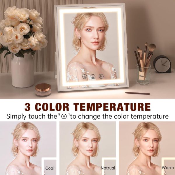 71P3K-nRxXL._AC_SL1500 Hollywood Vanity Mirror with Lights, 10''x12'' Memory Makeup Mirror with 3 Color Modes Tabletop Vanity Lighted Mirror with Smart Touch Control, Gifts for Christmas Housewarming Gifts