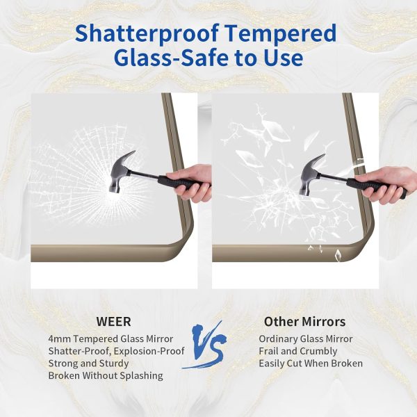 71P6YqFPLxL._AC_SL1500 22x30 Inch Bronze Bathroom Mirror for Vanity, Brushed Bronze Metal Frame Mirror for Wall, Rounded Rectangle Bronze Frame Mirror with Tempered Glass, Anti-Rust (Horizontal/Vertical)