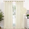 Natural Linen Curtains 63 Inch Length 2 Panels Bronze Grommet Linen Textured Short Window Drapes Light Filtering for Living Room Bedroom, 52 X 63 Inch