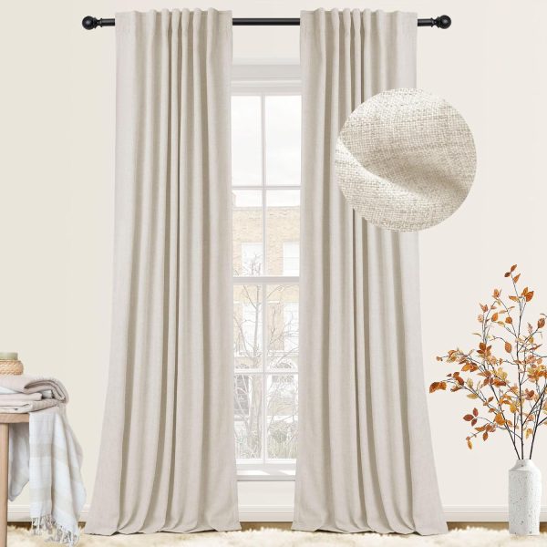 71POKo49VzL._AC_SL1500 100% Blackout Curtains for Bedroom, Thermal Insulated Linen Blackout Curtains 96 Inch Length 2 Panels Set, Back Tab/Rod Pocket Room Darkening Curtains for Bedroom, Nursery -Oatmeal,W50 X L96