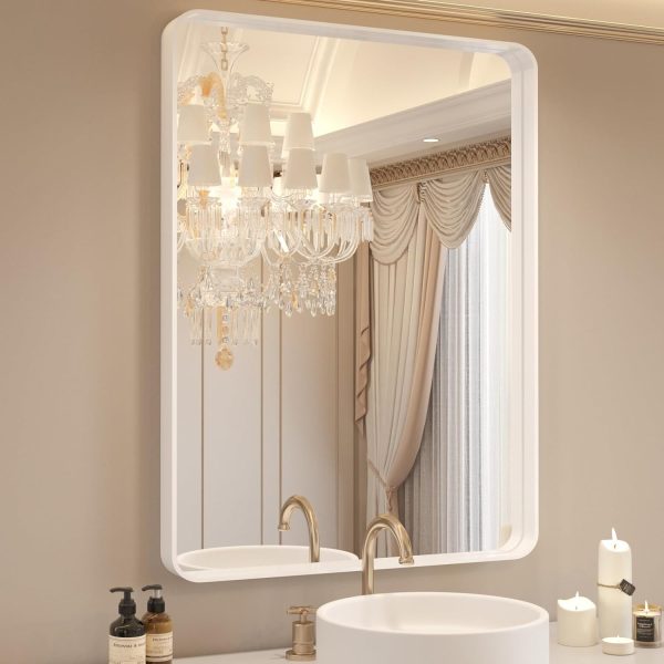 71PURpTMo3L._AC_SL1500 22x30 Inch Bronze Bathroom Mirror for Vanity, Brushed Bronze Metal Frame Mirror for Wall, Rounded Rectangle Bronze Frame Mirror with Tempered Glass, Anti-Rust (Horizontal/Vertical)