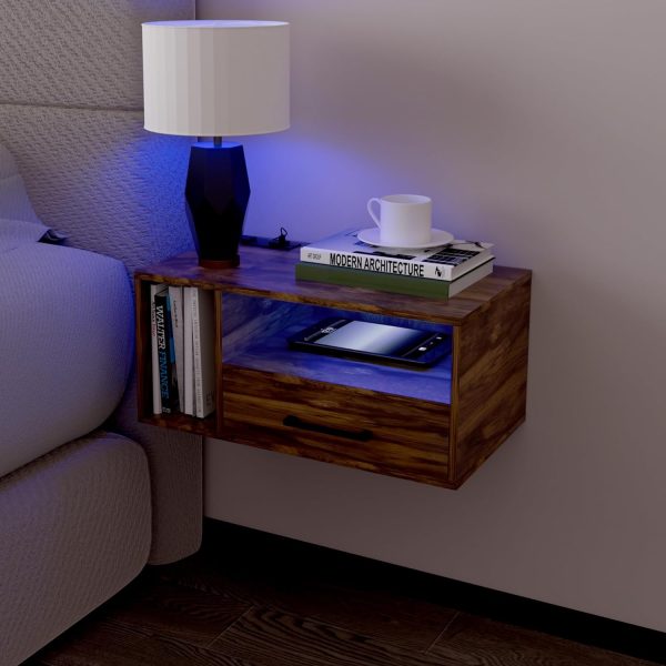 71PkOEYtVRL._AC_SL1500 Floating Nightstand with Charging Station and LED Lights, Floating Bedside Table with Drawers Wall Mounted Nightstands,for Bedroom Room, 21.3" x 11.8" x 10",White
