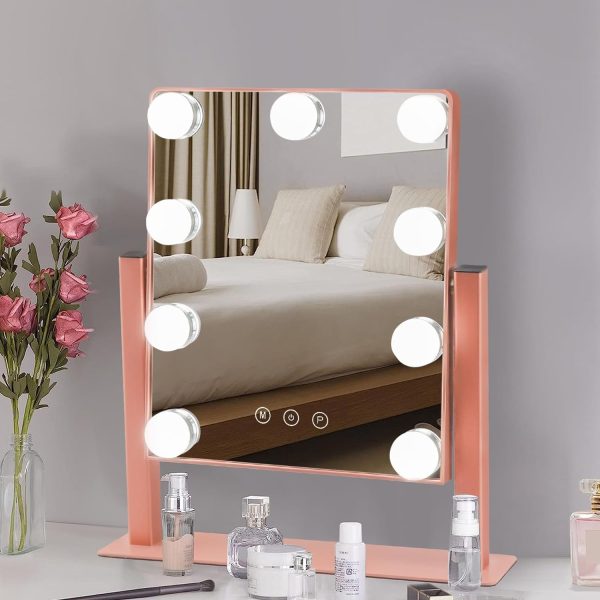 Makeup Vanity Mirror with Lights, 10X Magnification Hollywood Lighted Mirror with 9 Dimmer Led Bulbs, Plug in Light-up Beauty Mirror, Touch Screen Lighted Table Set Mirror, 360°Rotation(White)