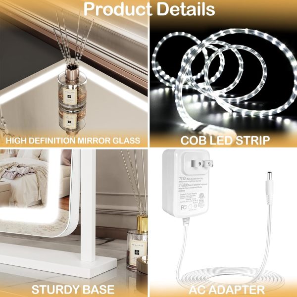 71Q2tFRmBuL._AC_SL1500 Makeup Vanity Mirror with Lights 15.2" Large LED Lighted Mirror, Hollywood Make Up Mirror with Lighting for Bedroom Tabletop, Smart Touch, Detachable 10X Magnification 360° Rotation, (White)