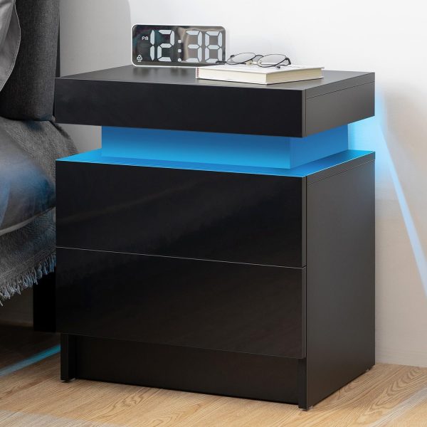 71Q4ah2Z1lL._AC_SL1500 LED Nightstand White Nightstand with Led Lights Modern Night Stand with 2 High Gloss Drawers Led Bedside Table Smart Nightstand for Bedroom 20.5” Tall