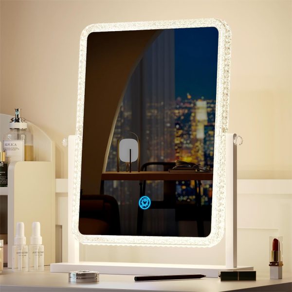 71Q4eXCEdrL._AC_SL1500 Vanity Makeup Mirror with Lights, Lighted Make Up Mirror for Desk/Table, Rectangle Light Up Mirror with 3 Color Lighting Modes & Adjustable Brightness 13.6" x 16" (White)