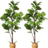 Artificial Fiddle Leaf Fig Tree 37" Fake Potted Ficus Lyrata Plant with Handmade Seagrass Basket, Perfect Faux Plants Home Décor for Indoor Outdoor Office Porch Balcony Bedroom Bathroom Gift