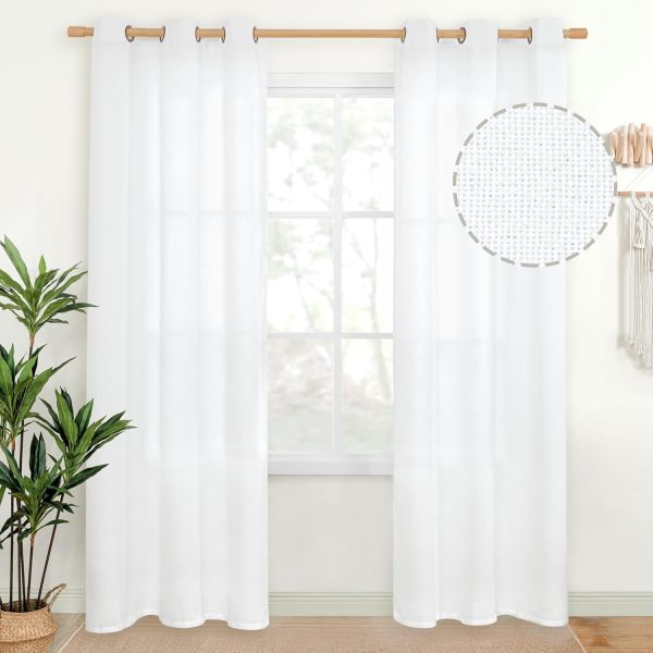 Natural Linen Curtains 63 Inch Length 2 Panels Bronze Grommet Linen Textured Short Window Drapes Light Filtering for Living Room Bedroom, 52 X 63 Inch