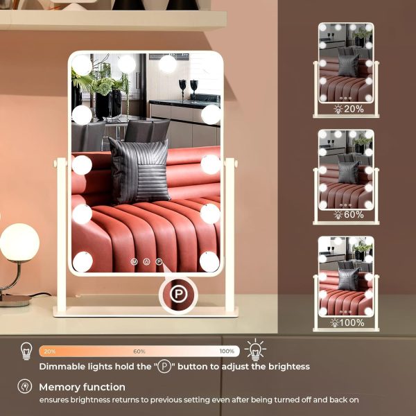 71QHOFrwYmL._AC_SL1500 Makeup Vanity Mirror with Lights,17.5"×13.7" Tabletop Led Hollywood Mirror with 12 Dimmable Bulbs,Smart Touch Control 3 Colors Light 10X Magnification 360°Rotation